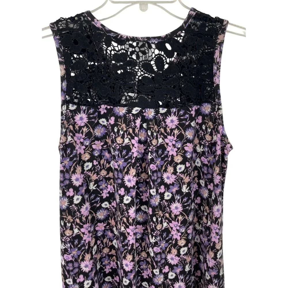 Yozly Womens Size Medium Black Purple Floral Tank Dress Pockets - Picture 5 of 11